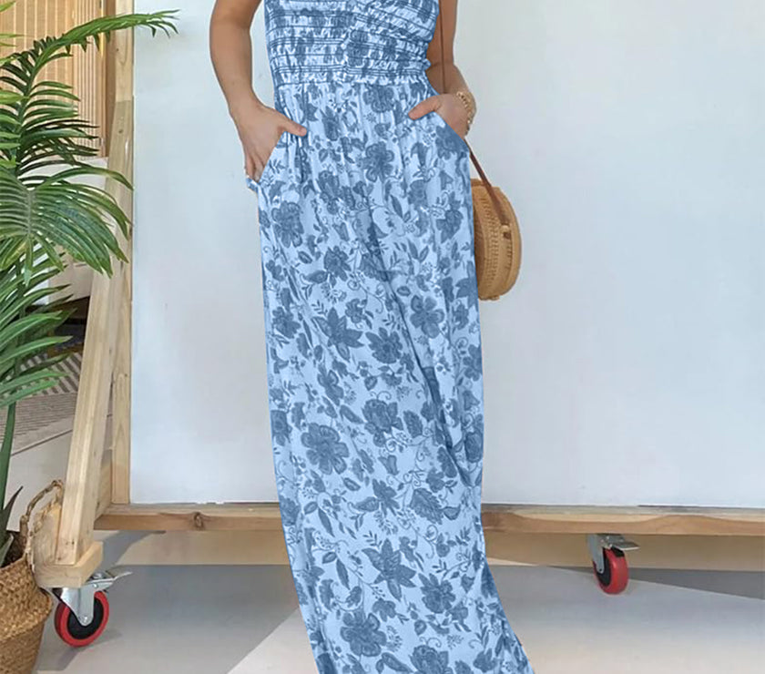 Full Size Printed Spaghetti Strap Wide Leg Jumpsuit