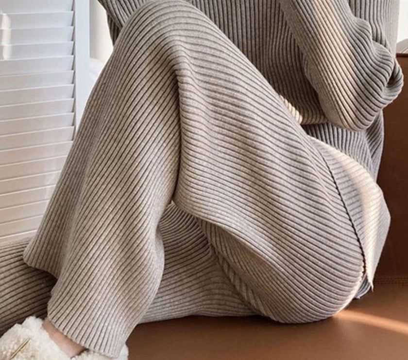 Mock Neck Raglan Sleeve Top and Pants Sweater Set