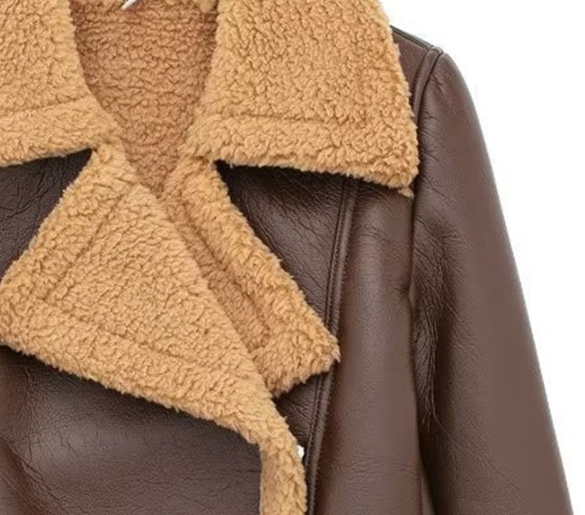 Collared Neck Long Sleeve Plush Cropped Jacket