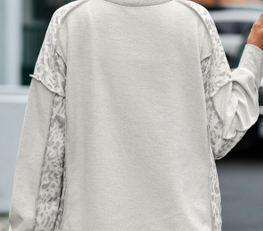 Exposed Seam Leopard Long Sleeve Sweatshirt