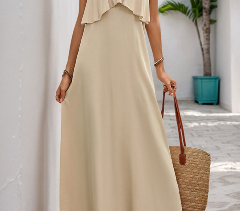 Perfee Tied Ruffled Scoop Neck Sleeveless Dress