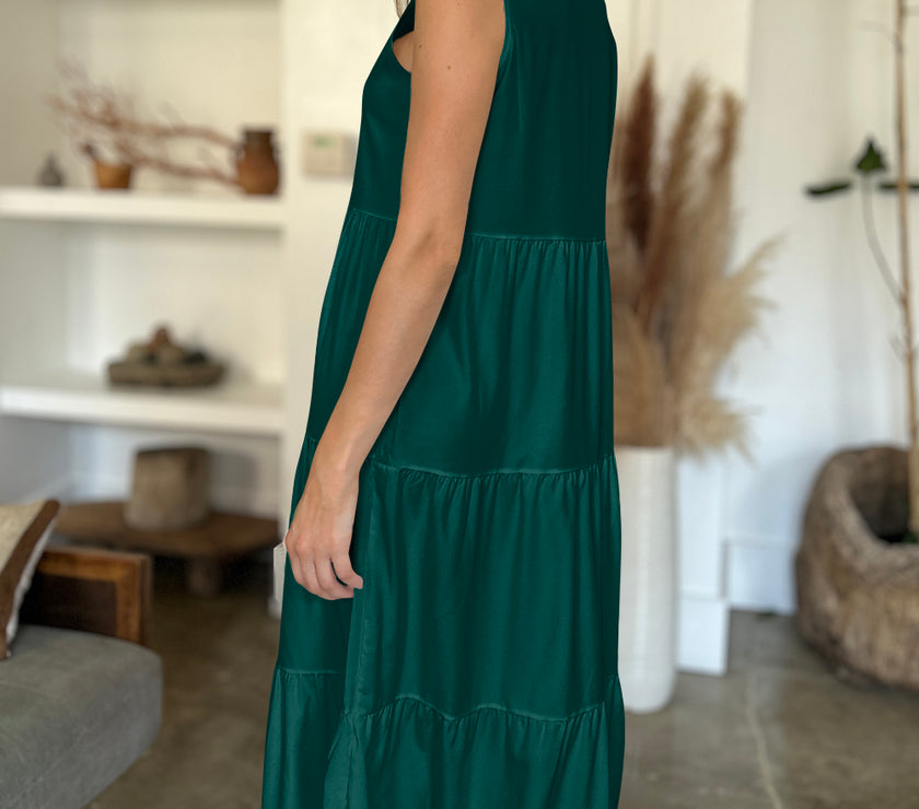 FAM-FAM V-Neck Sleeveless Midi Tiered Dress