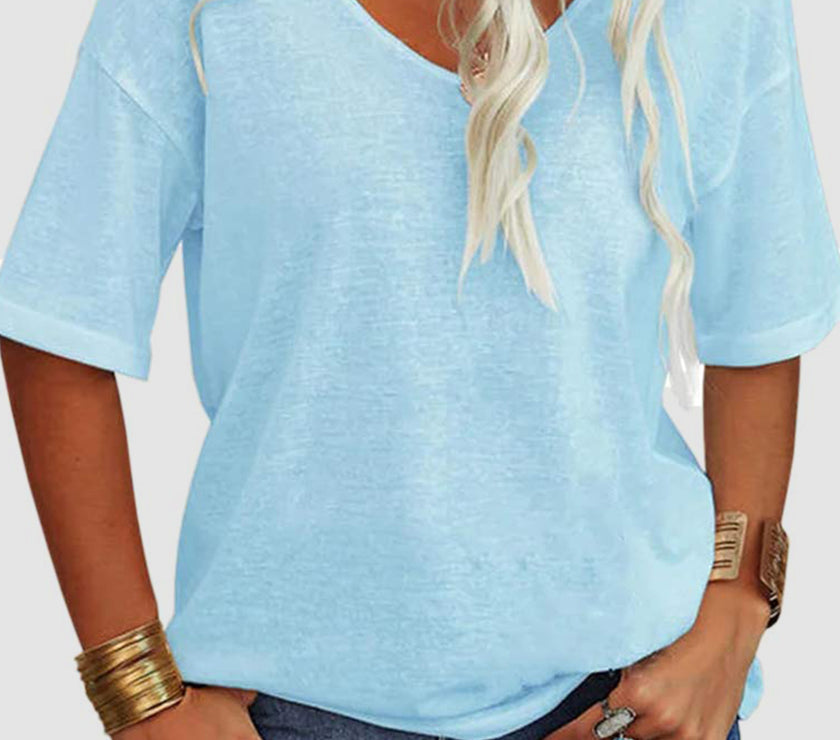 V-Neck Dropped Shoulder Half Sleeve T-Shirt