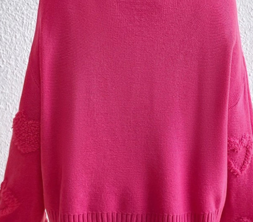 Pearl Trim Heart V-Neck Sweater