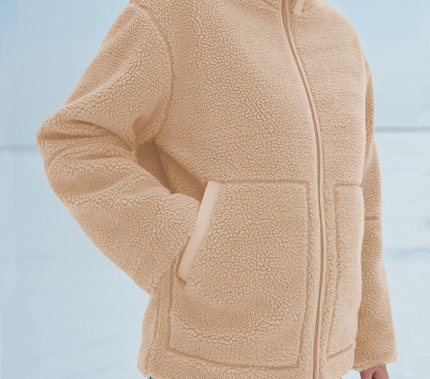 Turtleneck Zip Up Long Sleeve Plush Jacket