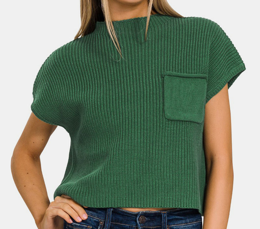 Zenana Mock Neck Short Sleeve Cropped Sweater