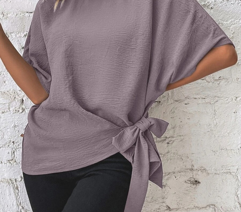 Knotted Round Neck Half Sleeve Blouse