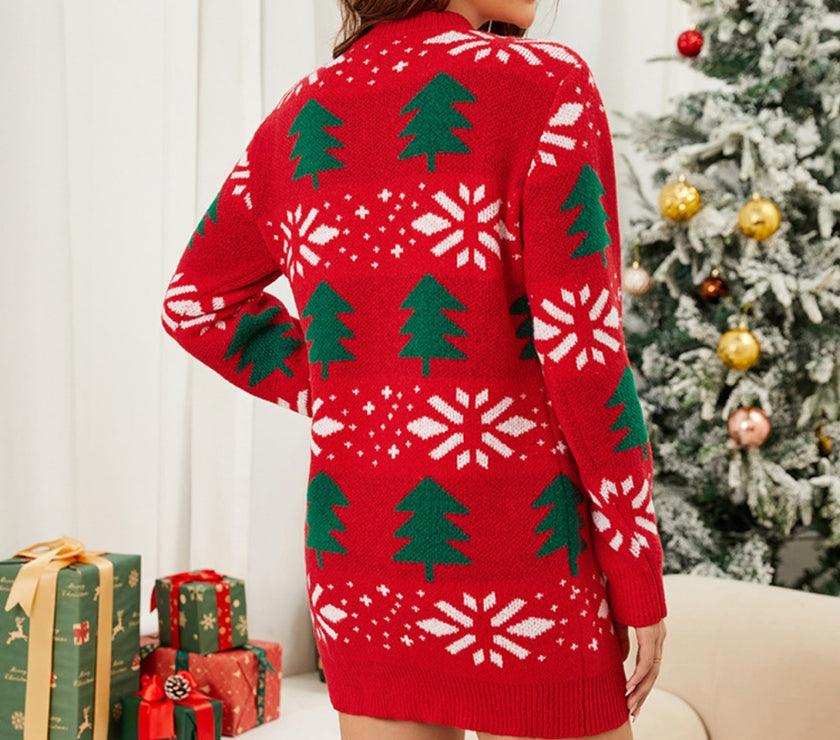 Christmas Tree Round Neck Sweater Dress
