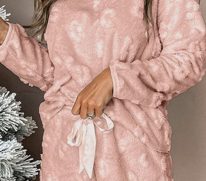 Round Neck Long Sleeve Top and Shorts Lounge Set