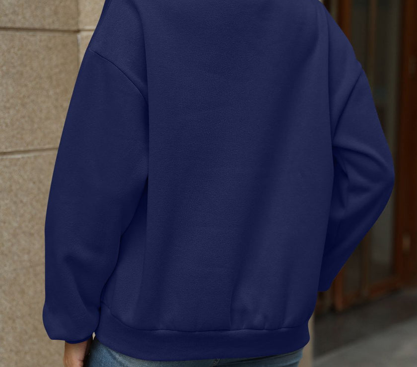V-Neck Long Sleeve Dropped Shoulder Sweatshirt