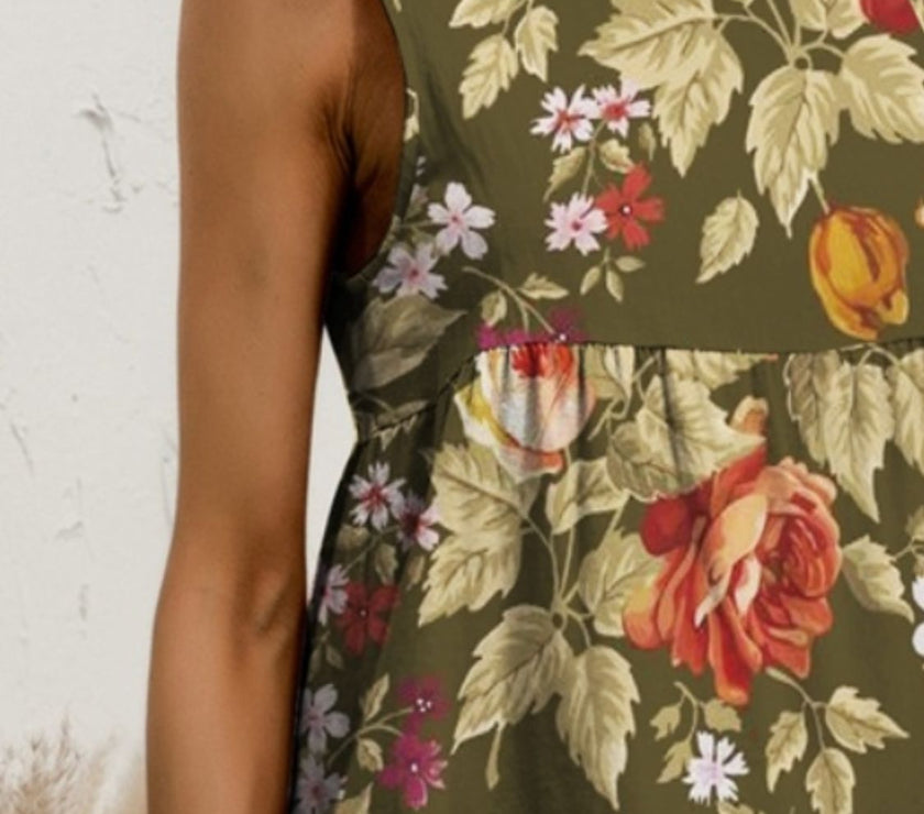 FAM-FAM Tiered Printed Round Neck Sleeveless Dress