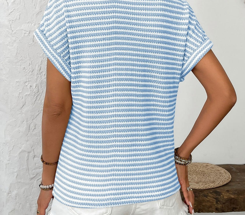 Striped V-Neck Short Sleeve T-Shirt