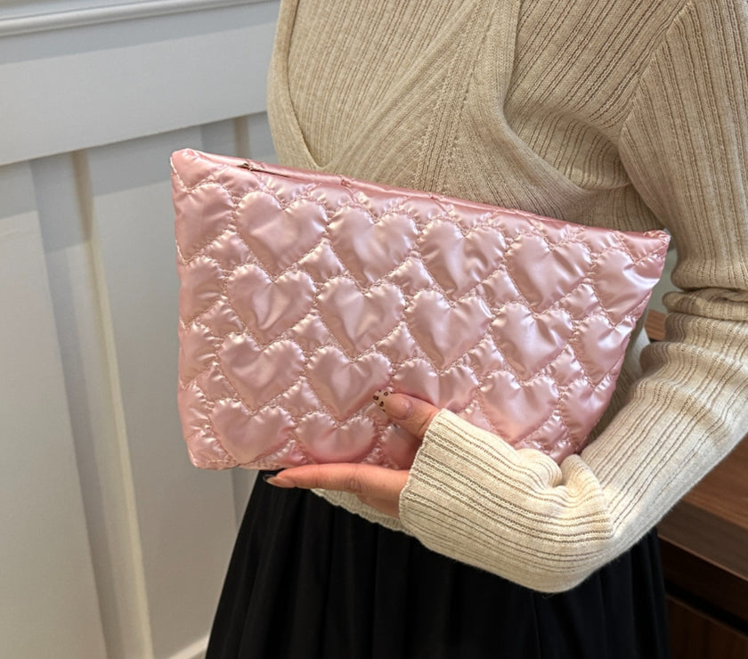Ruched Heart Clutch with Zipper