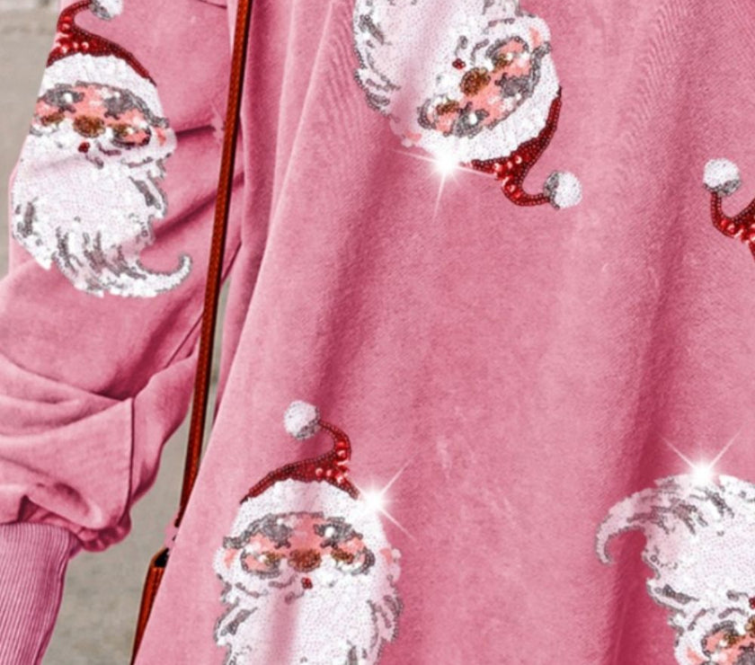Sequin Santa Drop Shoulder Slit Sweatshirt