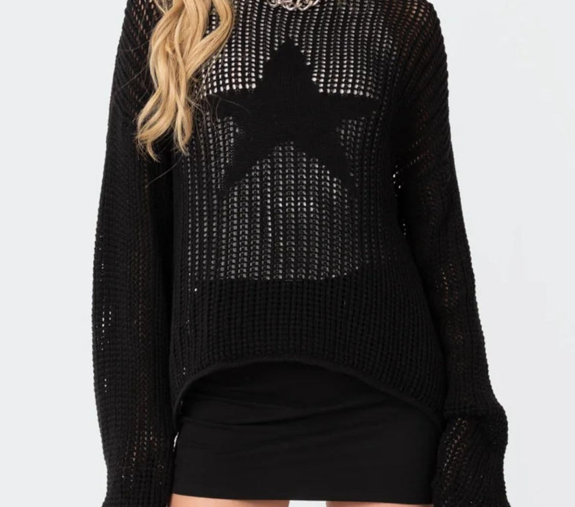 Star Round Neck Long Sleeve Knit Top