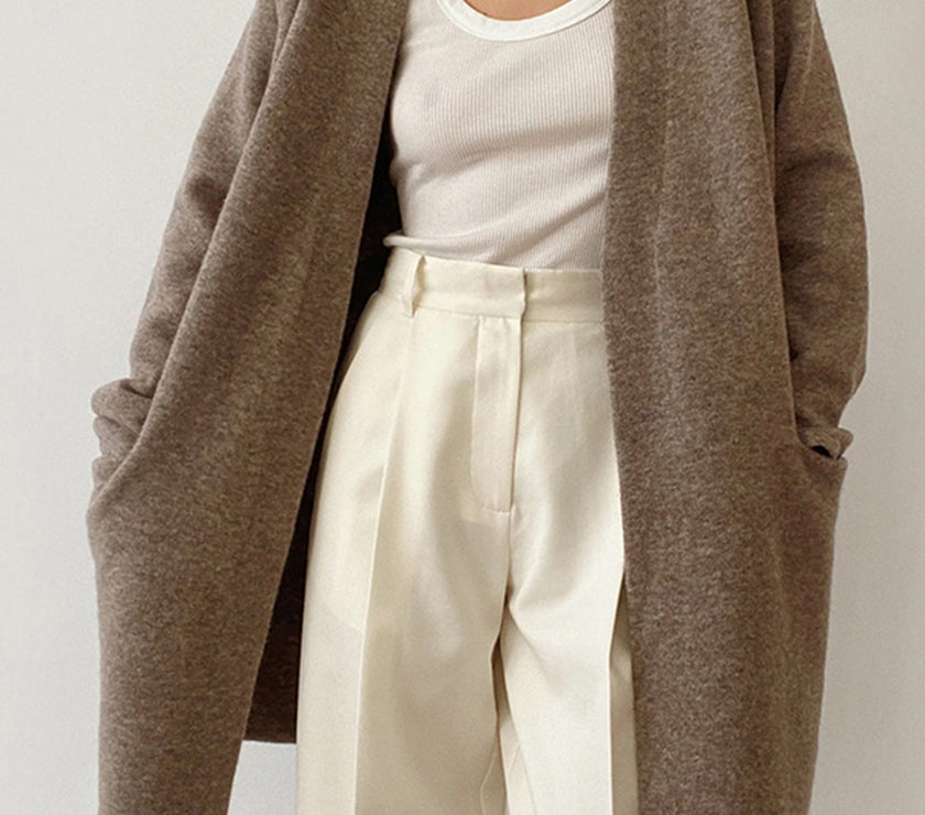 Open Front Long Sleeve Cardigan with Pockets