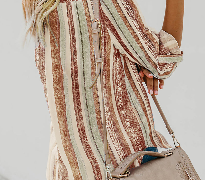 Striped Collared Neck Long Sleeve Shirt