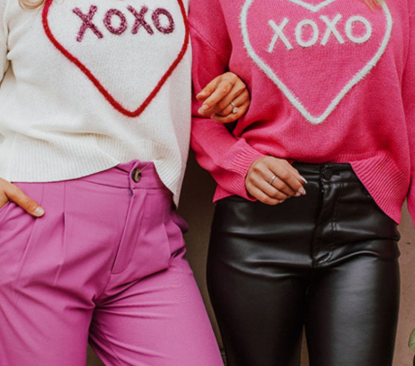 XOXO Round Neck Drop Shoulder Sweater