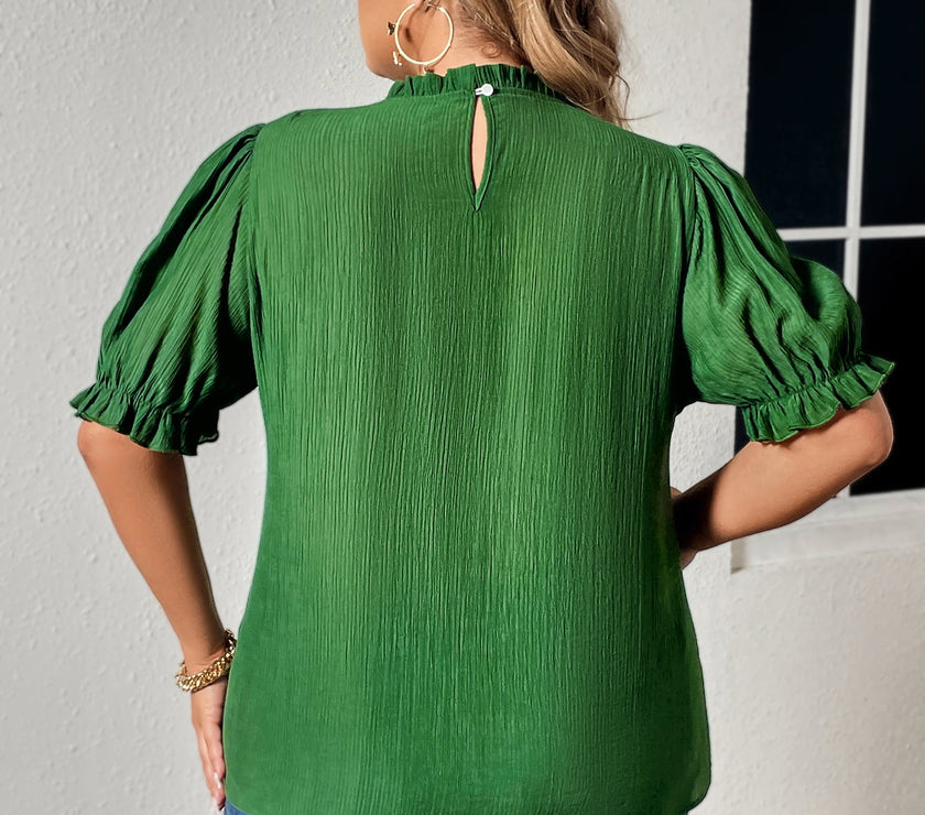 Honey Plus Size Round Neck Flounce Sleeve Blouse