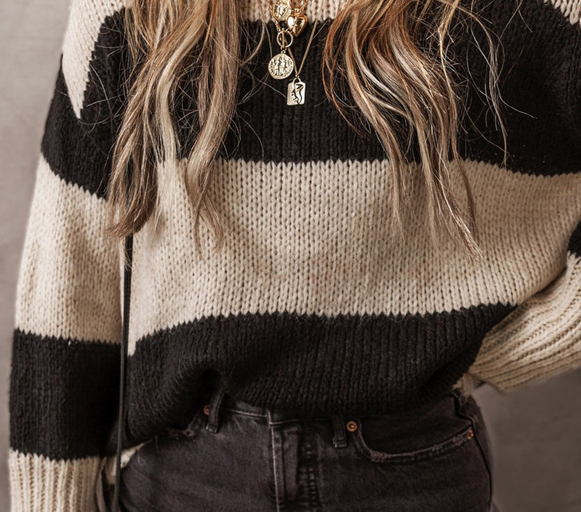 Color Block Round Neck Sweater