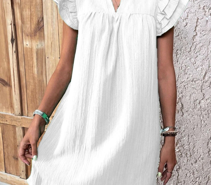 Ruffled Notched Cap Sleeve Mini Dress