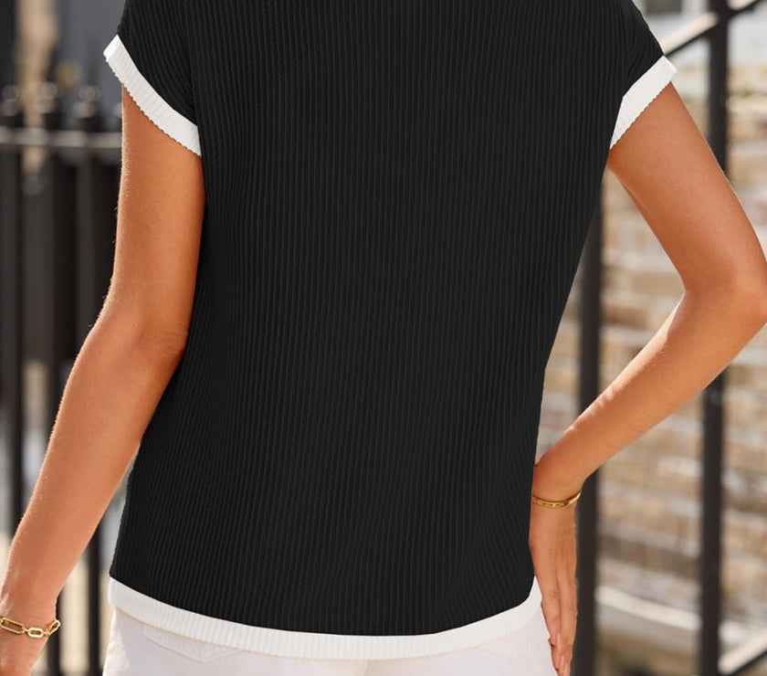 Contrast Trim Round Neck Short Sleeve T-Shirt