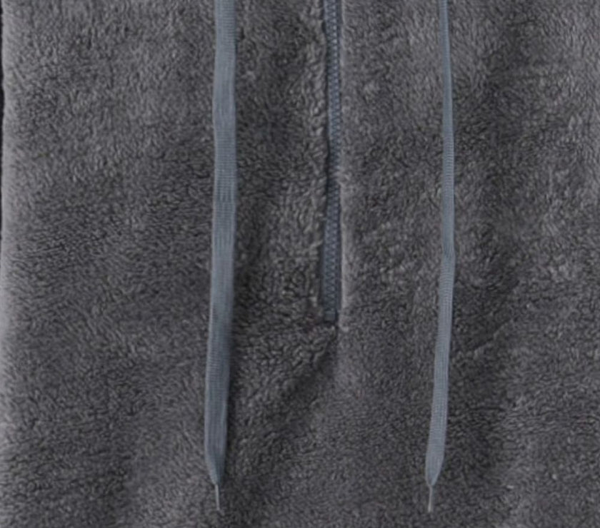 Full Size Quarter-Zip Drawstring Teddy Hoodie