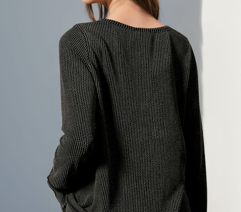 Double Take Full Size Notched Thumbhole Long Sleeve T-Shirt