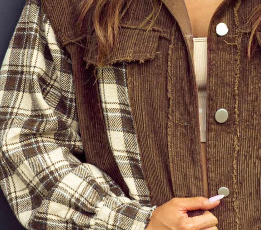 Raw Hem Plaid Cropped Hooded Jacket