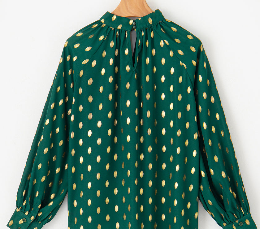 Cutout Printed Mock Neck Long Sleeve Blouse