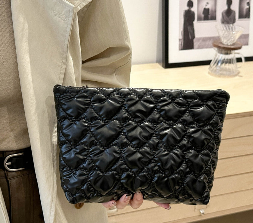 Ruched Heart Clutch with Zipper