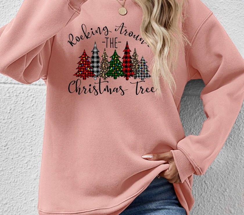 Christmas Tree Graphic Round Neck Sweatshirt