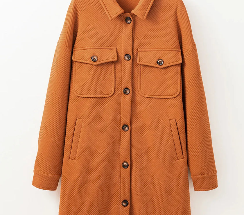 Textured Button Down Collared Neck Coat