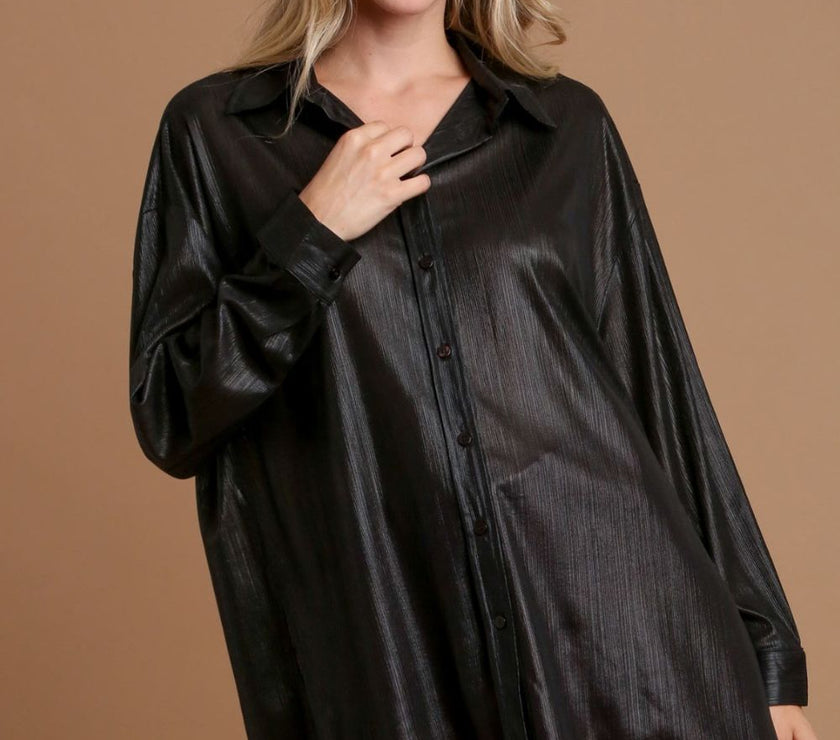 Umgee Side Slit Button Up Long Sleeve Shirt