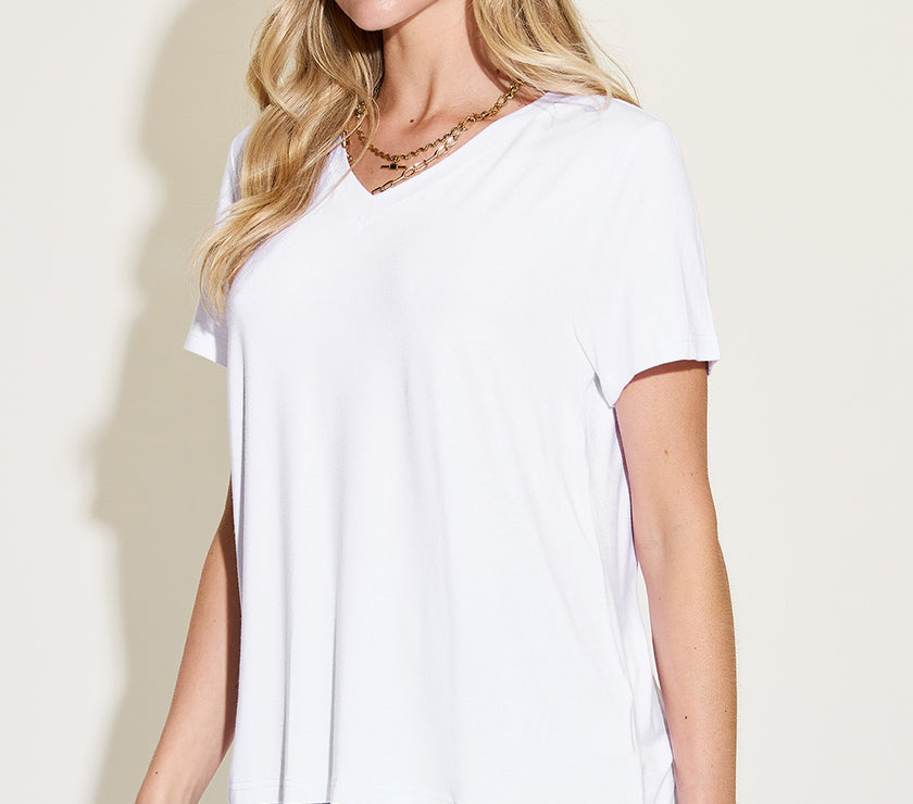 Basic Bae Full Size V-Neck High-Low T-Shirt