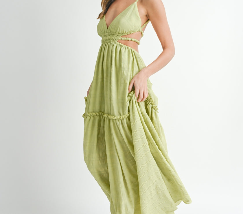 MABLE Cutout Waist Backless Maxi Dress