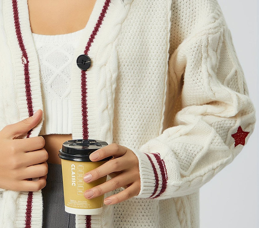 Star Embroidered V-Neck Long Sleeve Cardigan