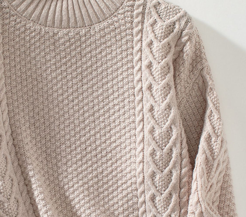Cable-Knit Mock Neck Long Sleeve Sweater