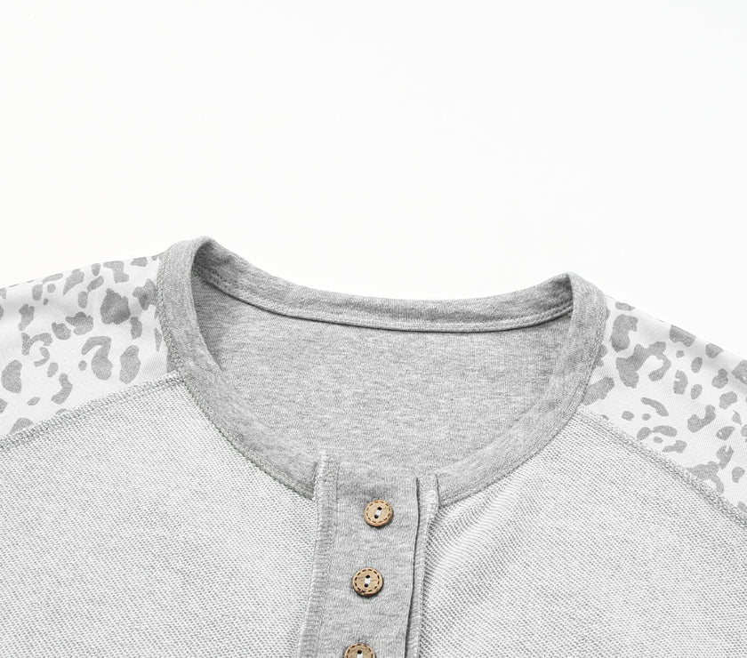 Exposed Seam Leopard Long Sleeve Sweatshirt