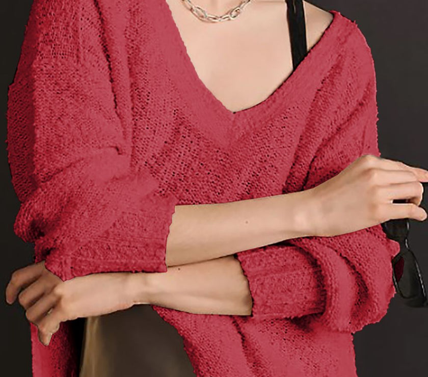 V-Neck Dropped Shoulder Sweater