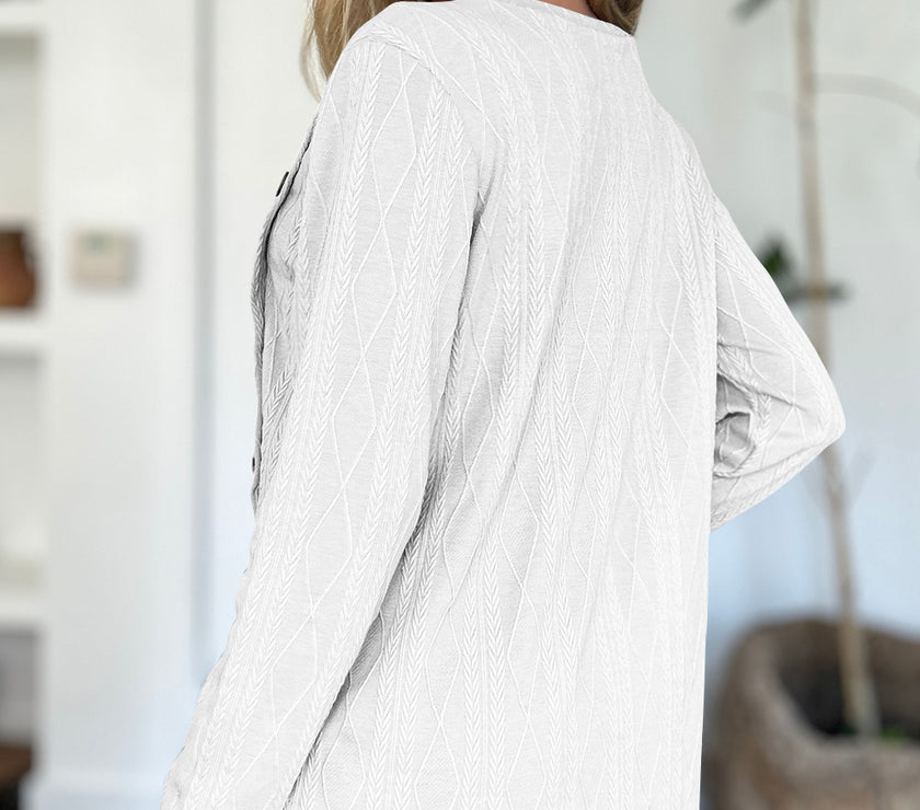 FAM-FAM Slit Round Neck Long Sleeve T-Shirt