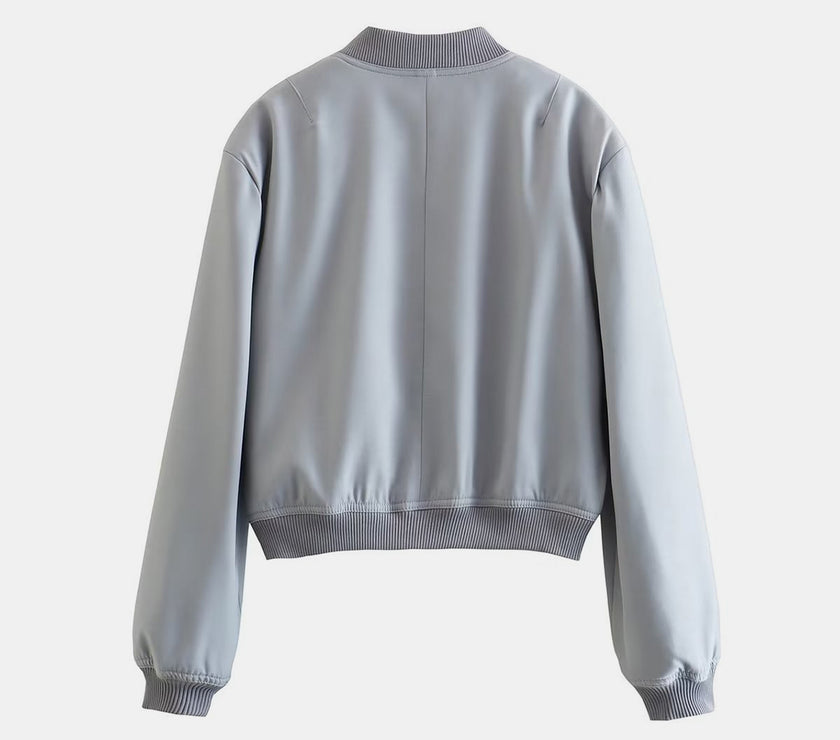 Pocketed Snap Down Baseball Collar Jacket