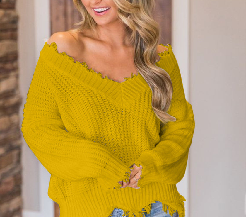 Frayed Hem Dropped Shoulder Sweater