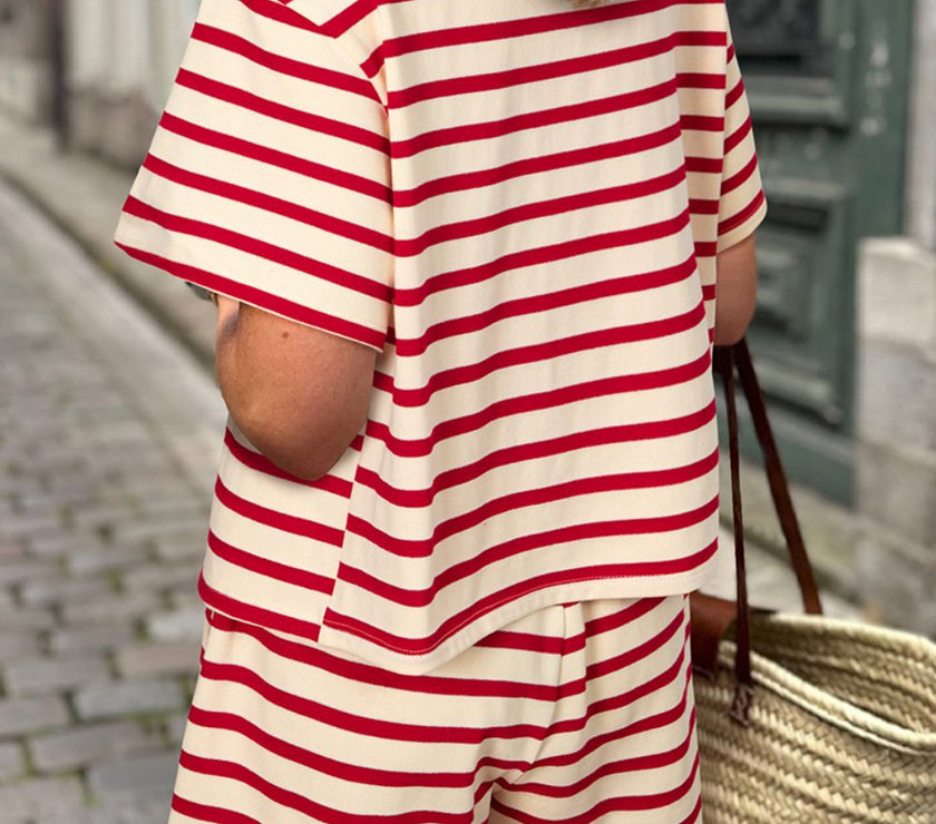 Tied Striped V-Neck Top and Shorts Set