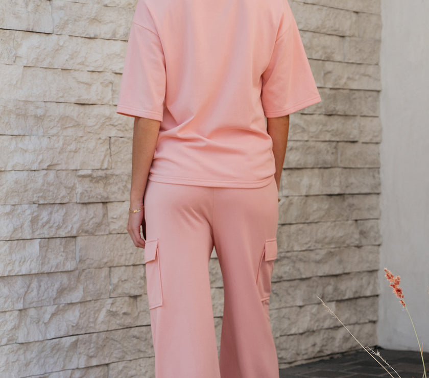 Apricot Pink Half Sleeve T-Shirt & Cargo Sweatpants Set
