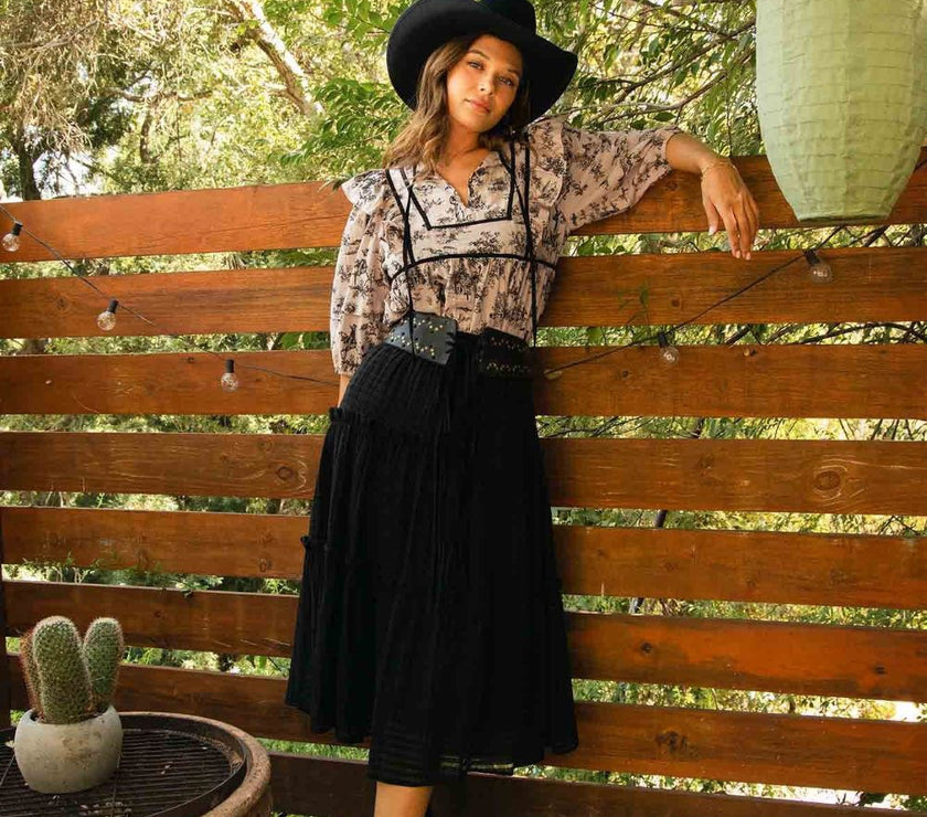 Umgee Ruffled Tie Neck Puff Sleeve Babydoll Blouse