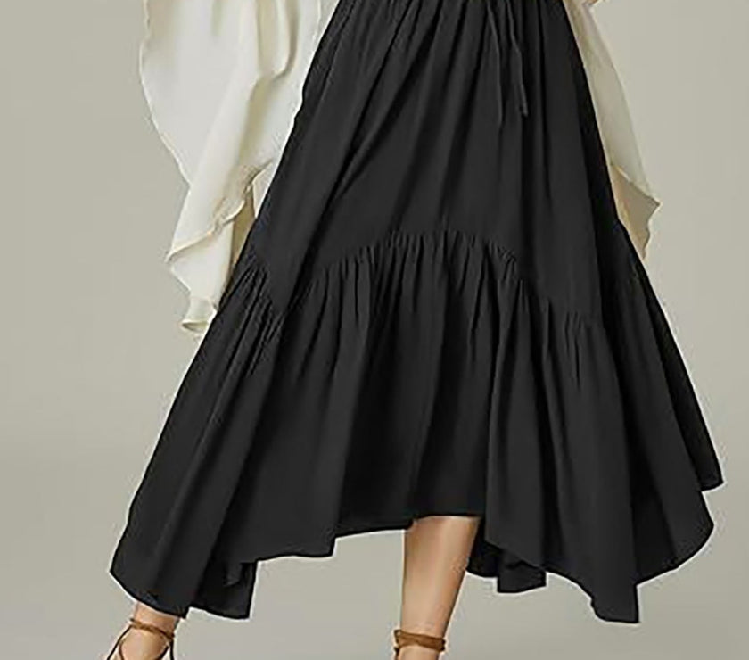 Smocked Waist Band Ruched Layered Skirt