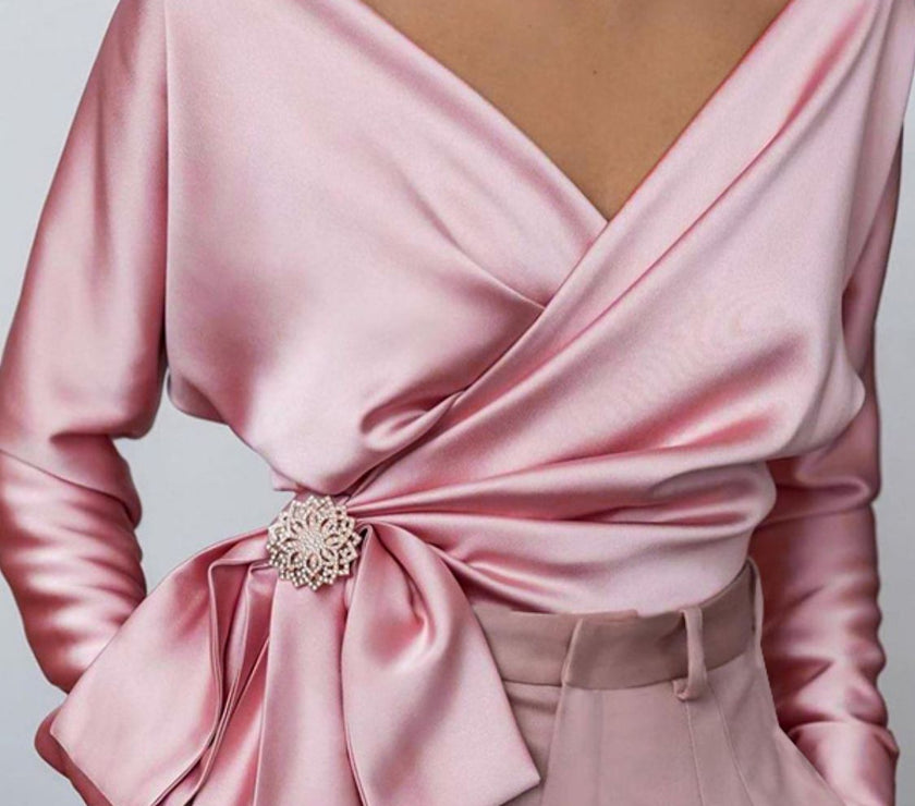 Surplice Long Sleeve Blouse