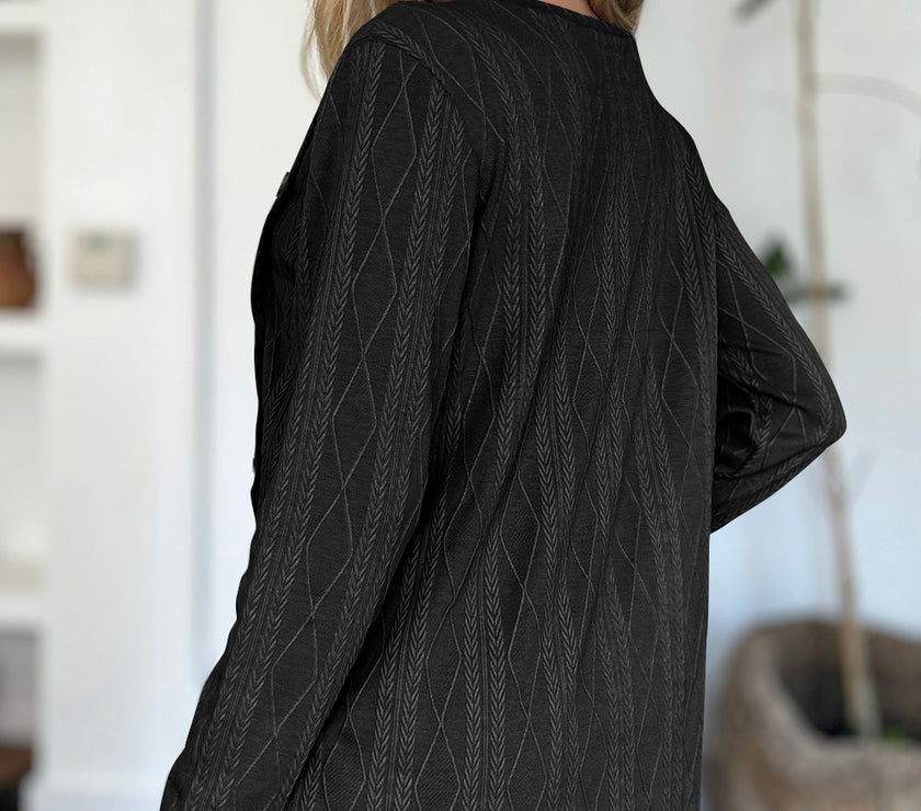 FAM-FAM Slit Round Neck Long Sleeve T-Shirt