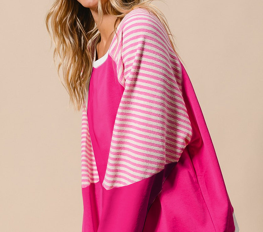 Striped Round Neck Long Sleeve Sweatshirt